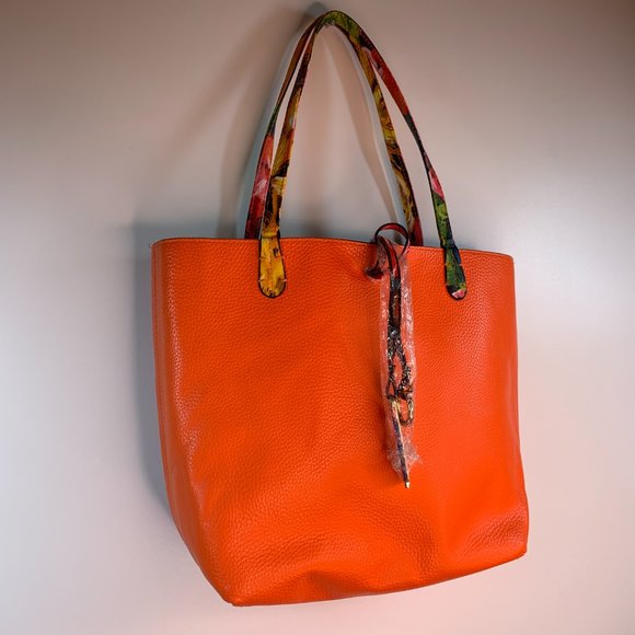 Imoshion Floral and Orange Pebbled Vegan Leather Tote Bag NWOT! 2 in 1 Bag - Picture 5 of 10